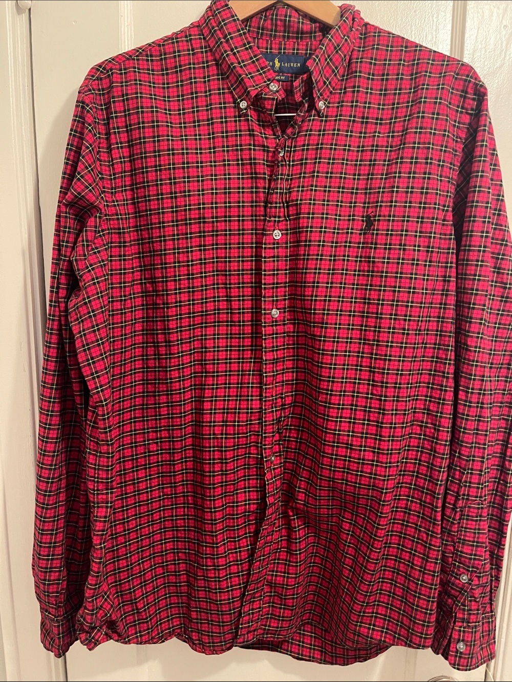 Ralph Lauren Men’s Red and Black Plaid Button-Down Shirt (item 62)